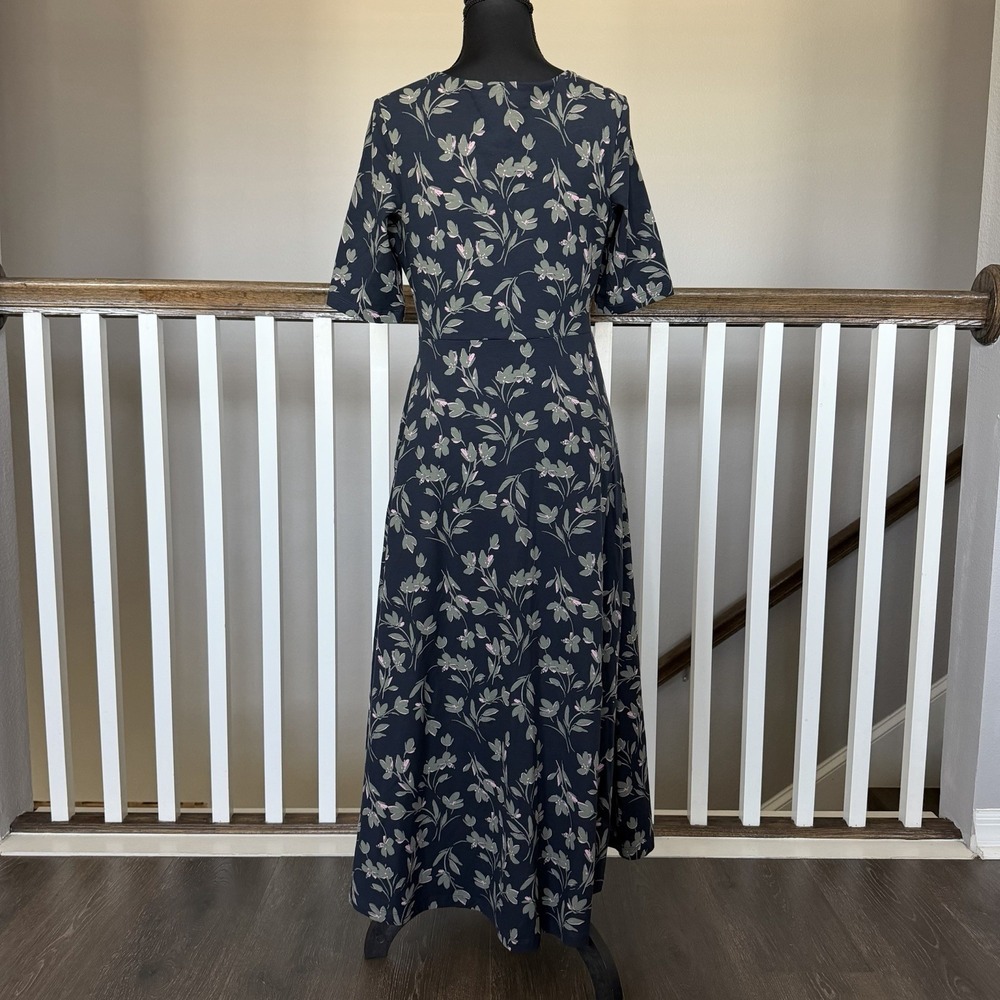 Pact Fit & Flare Midi Dress Size M Blue Floral Organic Cotton Short Sleeve - Picture 4 of 11